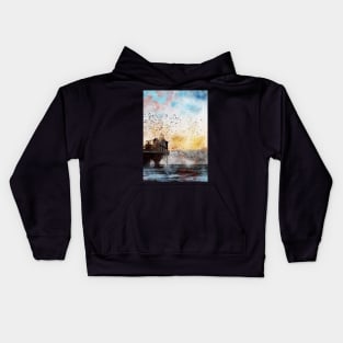 Birds flying around a pier and helter skelter Kids Hoodie